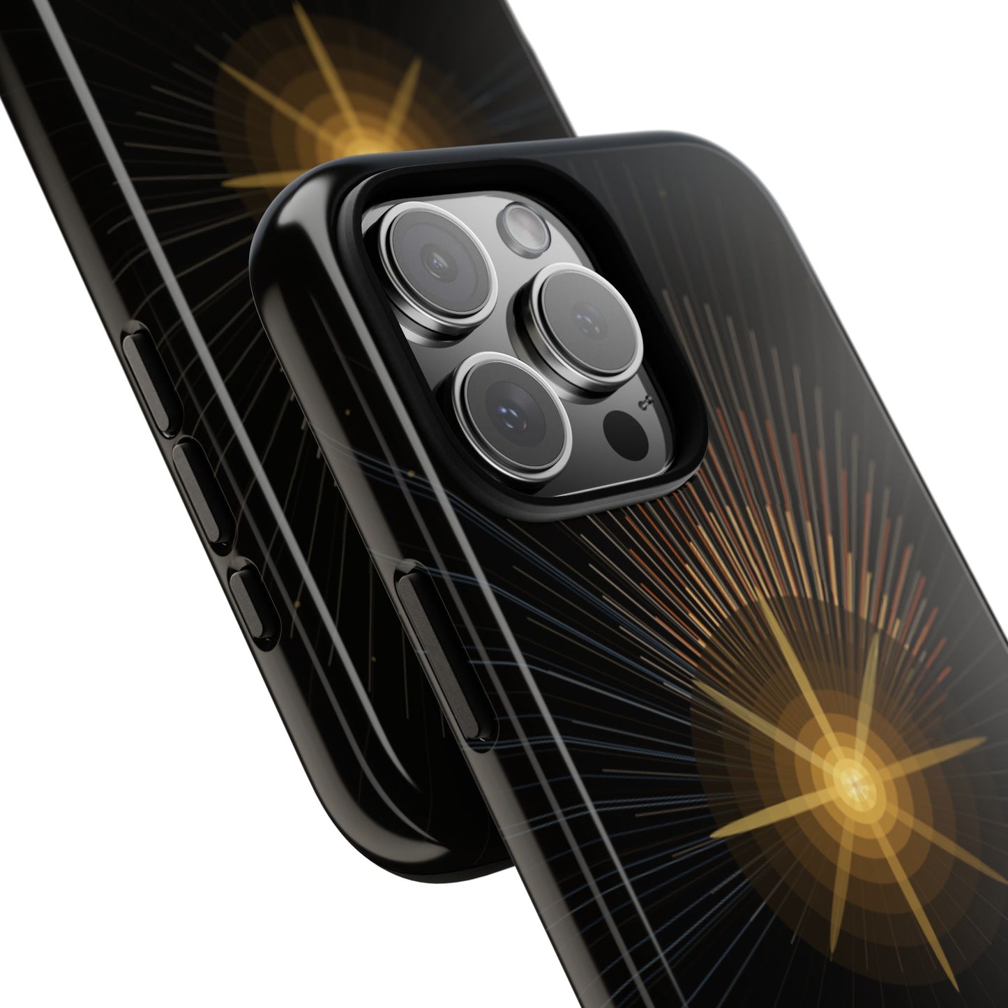 Tough Cases - Radiant Star Phone Case, Protective Black Shockproof Cover with Golden Light Design