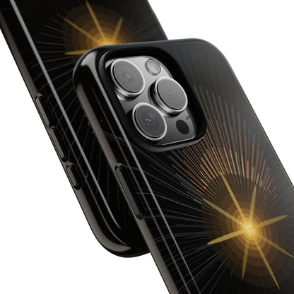 Tough Cases - Radiant Star Phone Case, Protective Black Shockproof Cover with Golden Light Design