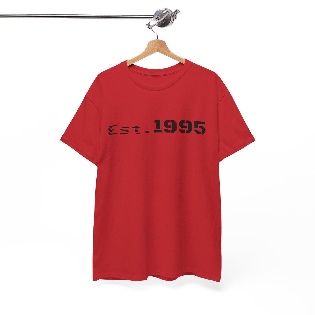 Vintage black T-shirt with "Est. 1995" printed in minimalist style, celebrating a birthday or special year.