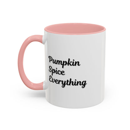 Pumpkin Spice Everything Accent Coffee Mug by Printify, fall seasonal 11oz ceramic coffee cup with pumpkin and spice design.