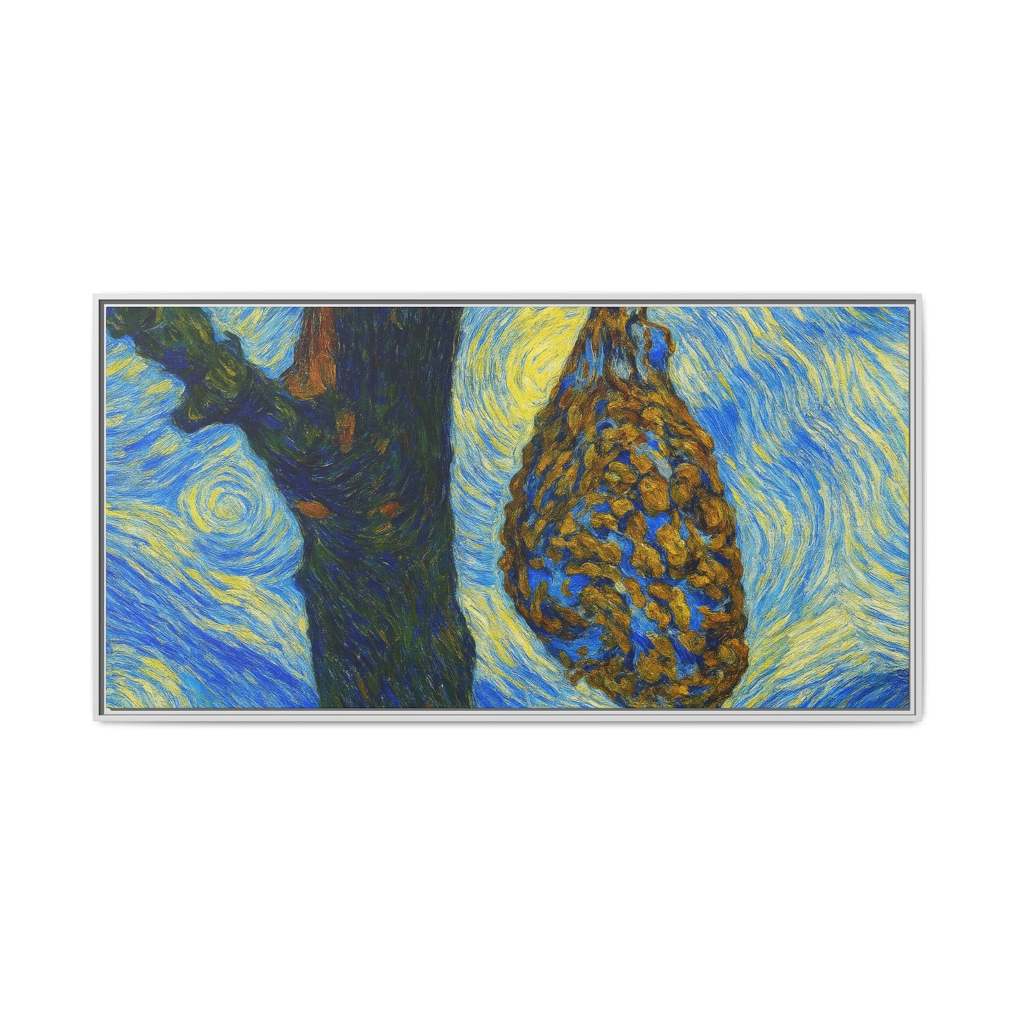 Framed matte canvas art of a starry nut cluster with dried plum in a tree, by Printify.