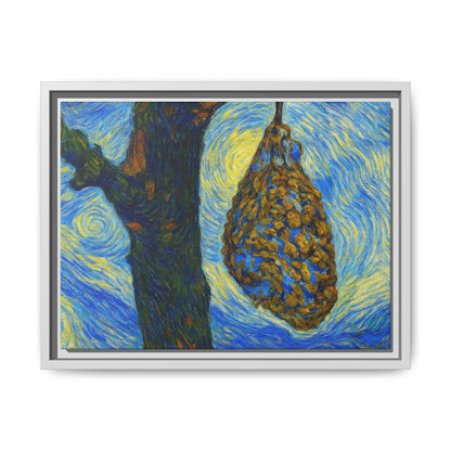 Framed matte canvas art of a starry nut cluster with dried plum colors, showcasing a nature-inspired botanical design by Printify.