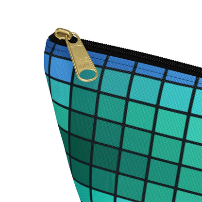 Teal Gradient Grid Accessory Pouch