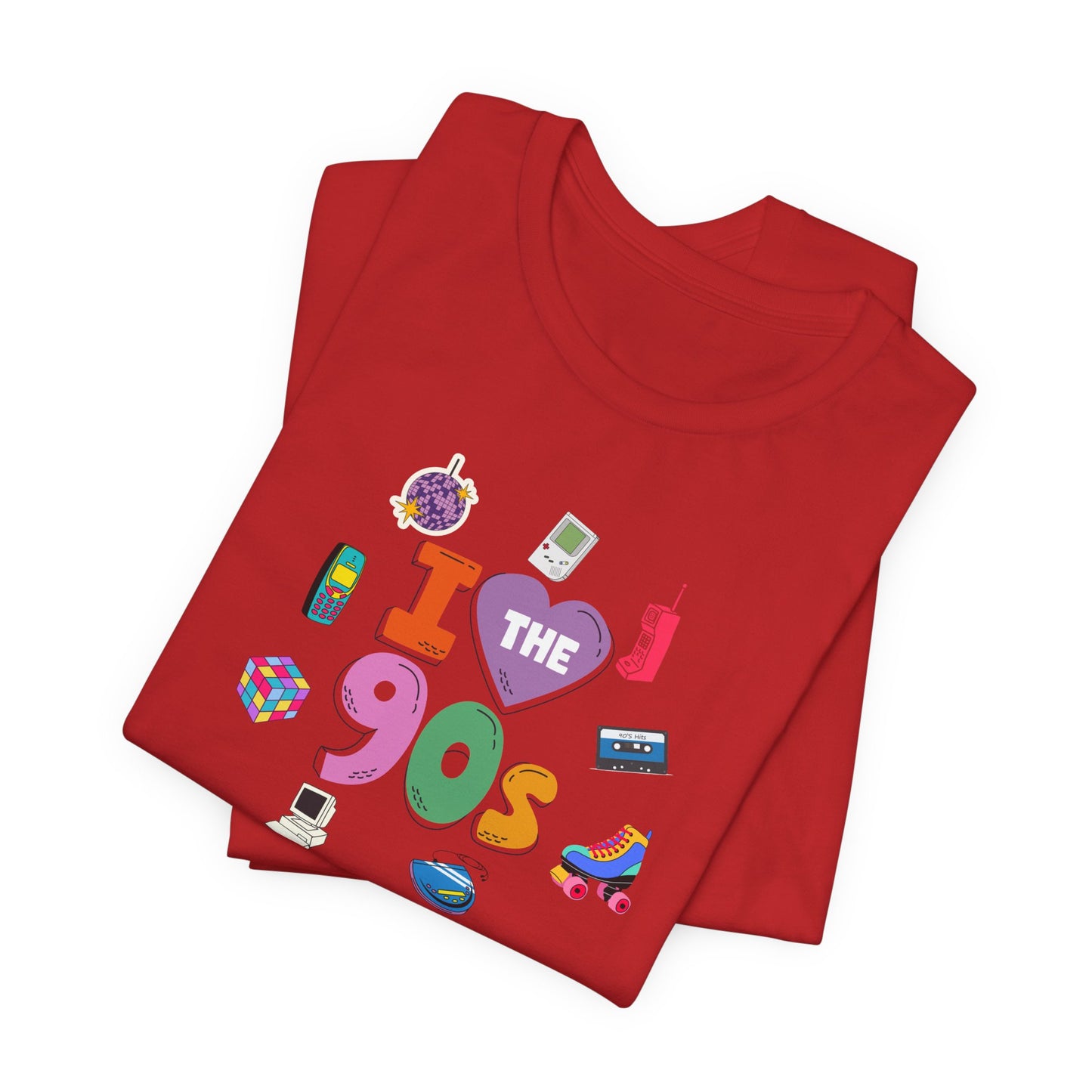 I  Love the 90's Short Sleeve Tee - Retro Graphic Tee, Vintage Style Shirt, Perfect for Casual Outings, 90s Nostalgia Apparel