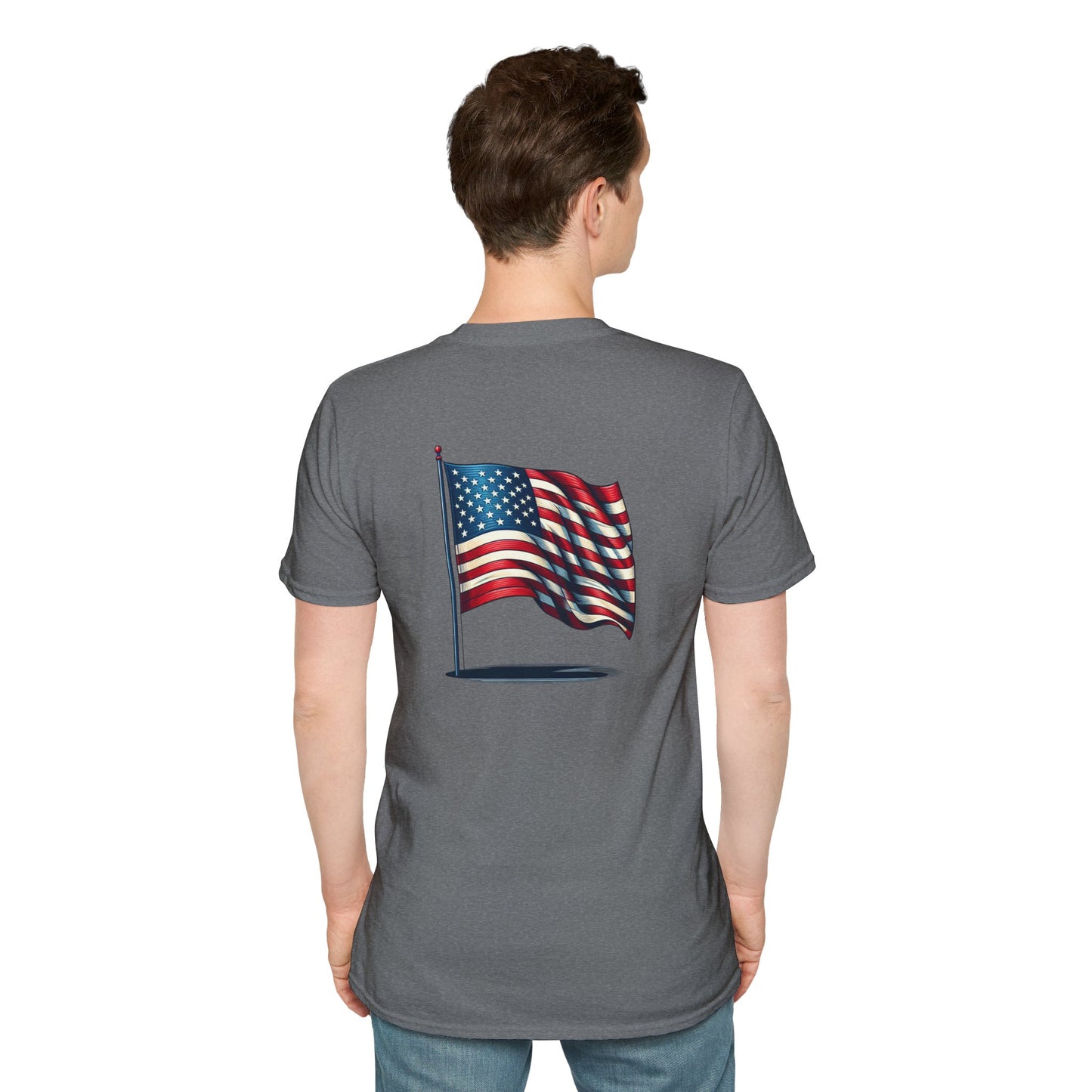 Patriotic Unisex Softstyle T-Shirt, American Flag Tee, USA Pride Shirt, Perfect for Independence Day, Casual Wear - TRV