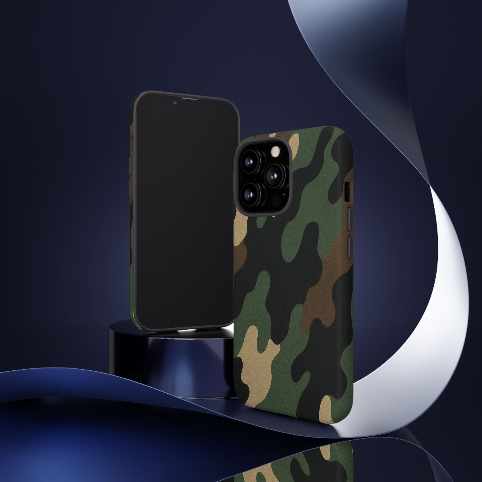 Military green camo tough phone case by Printify, rugged protective cover for smartphones with military-inspired design.