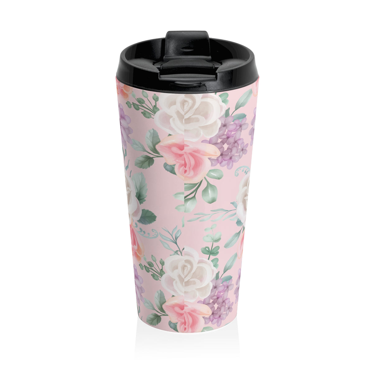 Pink watercolor rose 15oz insulated stainless steel travel mug - view 3