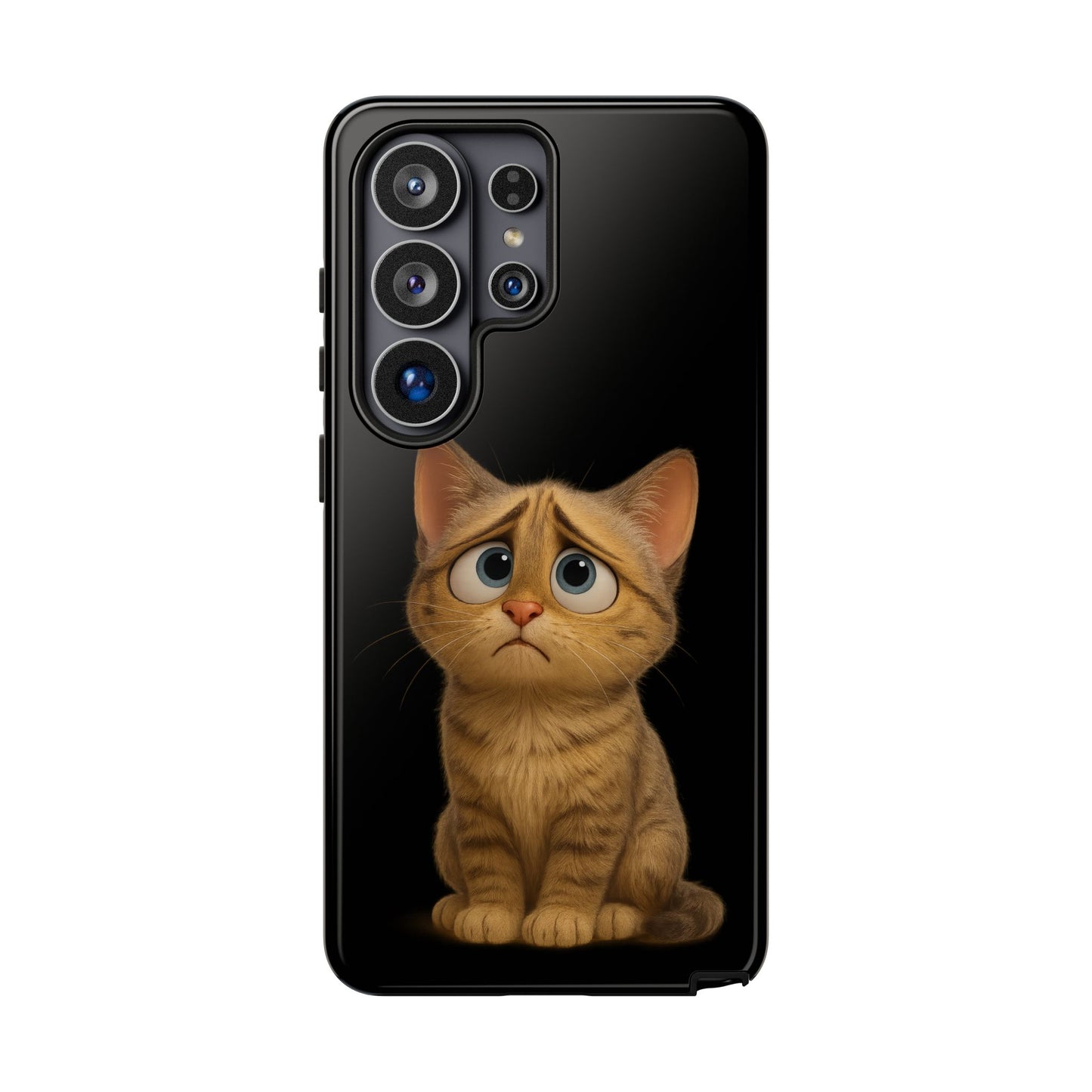 Cute sad kitty design phone case for iPhone by Printify, featuring a protective cover with a sad cat illustration.