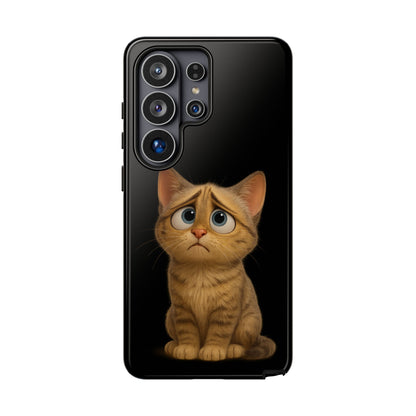 Cute sad kitty design phone case for iPhone by Printify, featuring a protective cover with a sad cat illustration.