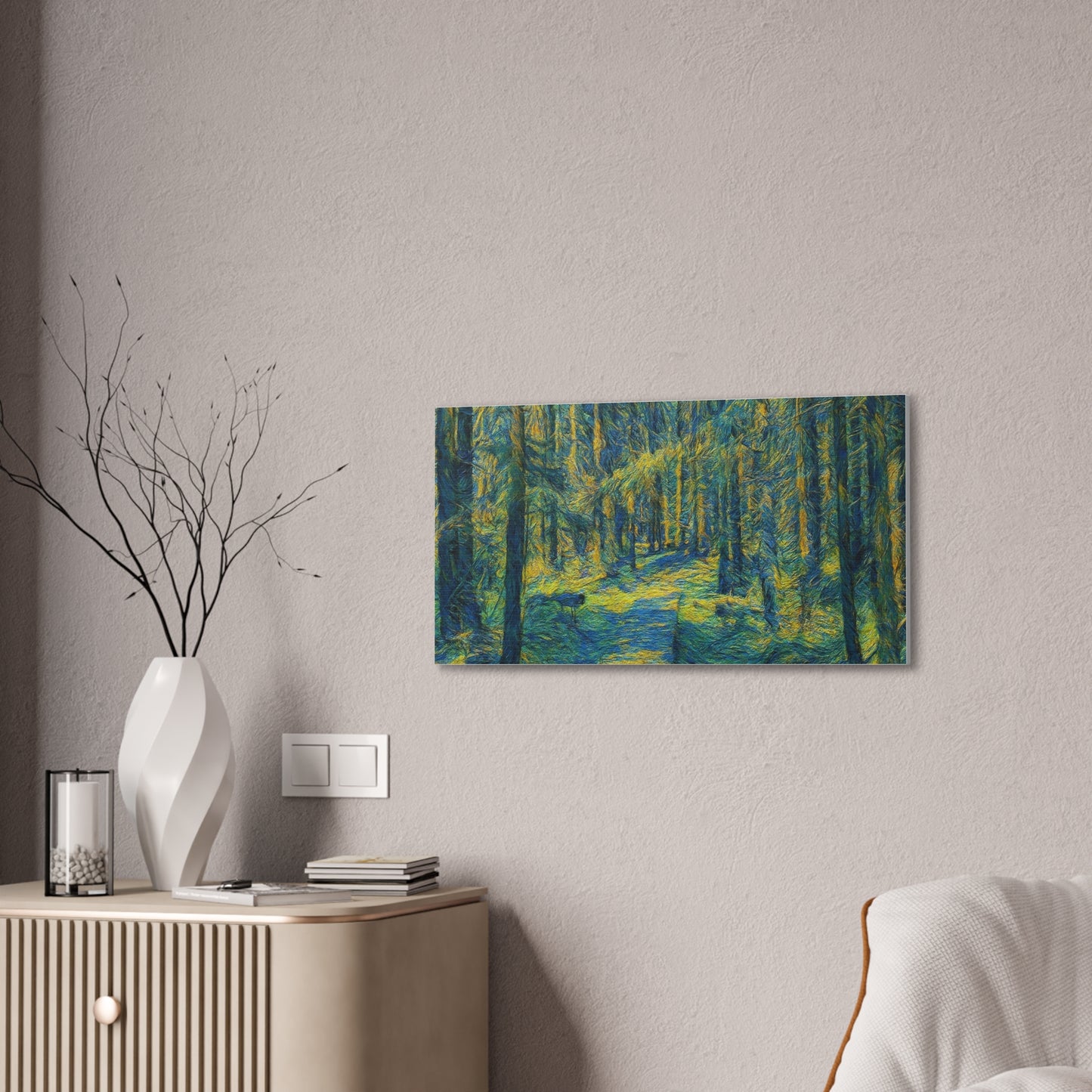 Sunlit Forest Path Canvas — Impressionist Woodland Wall Art