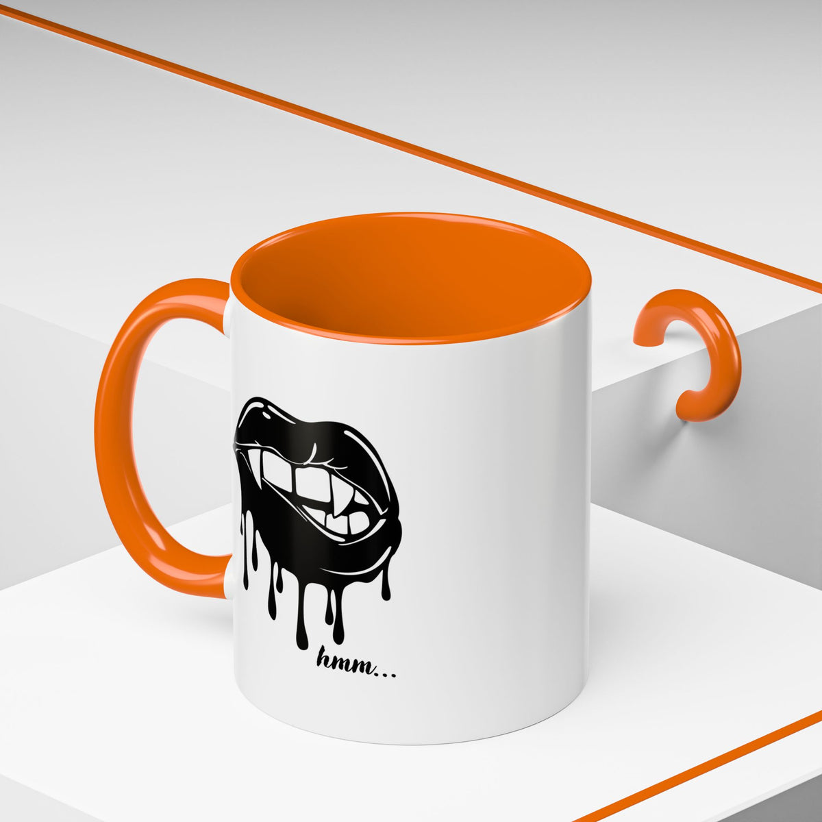 Black Dripping Lips accent coffee mug with bite graphic, available in 11oz and 15oz sizes, by Printify.