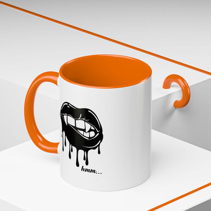 Black Dripping Lips accent coffee mug with bite graphic, available in 11oz and 15oz sizes, by Printify.