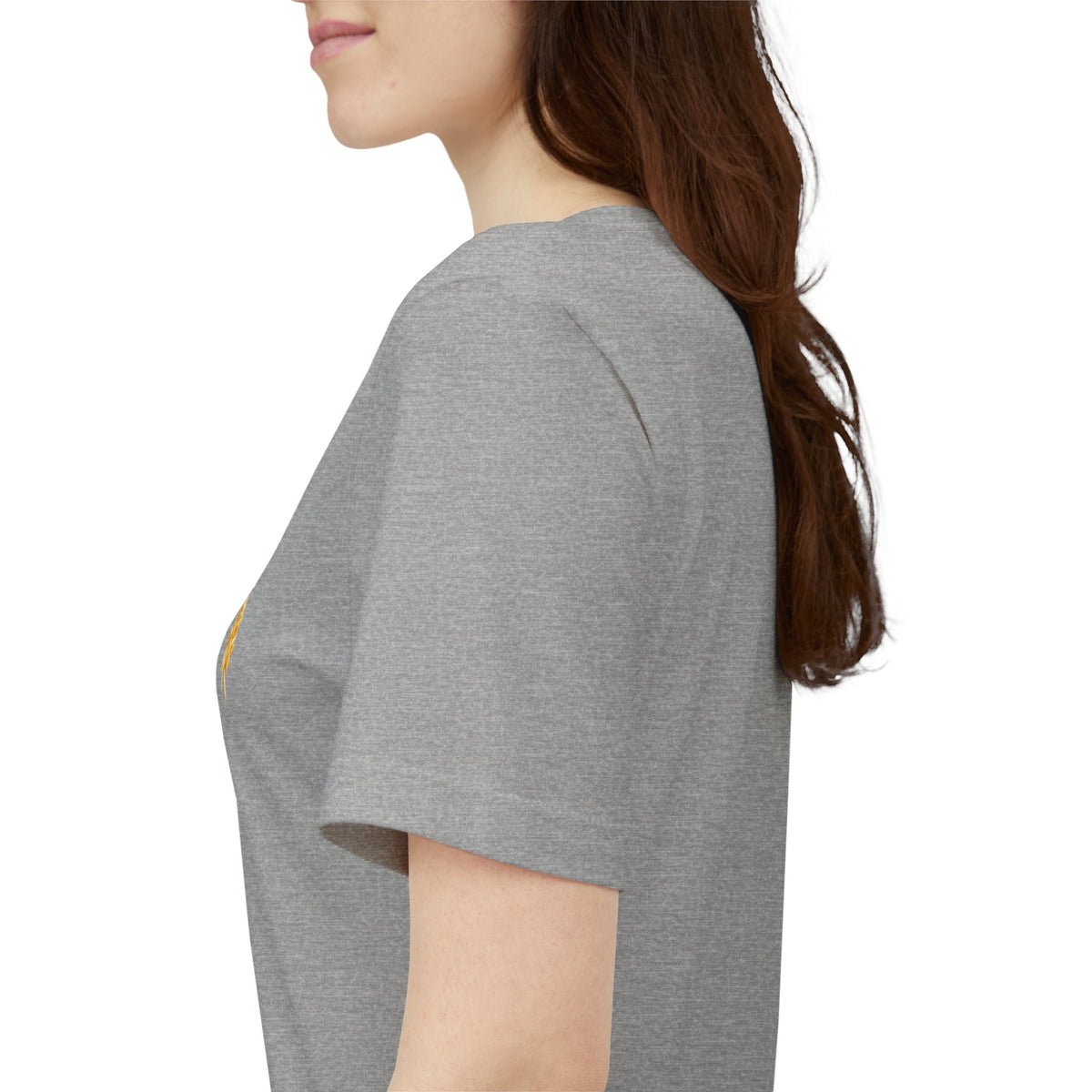 Unisex graphic T-shirt featuring a humorous 69 and French fries design, made by Printify, displayed on a model.