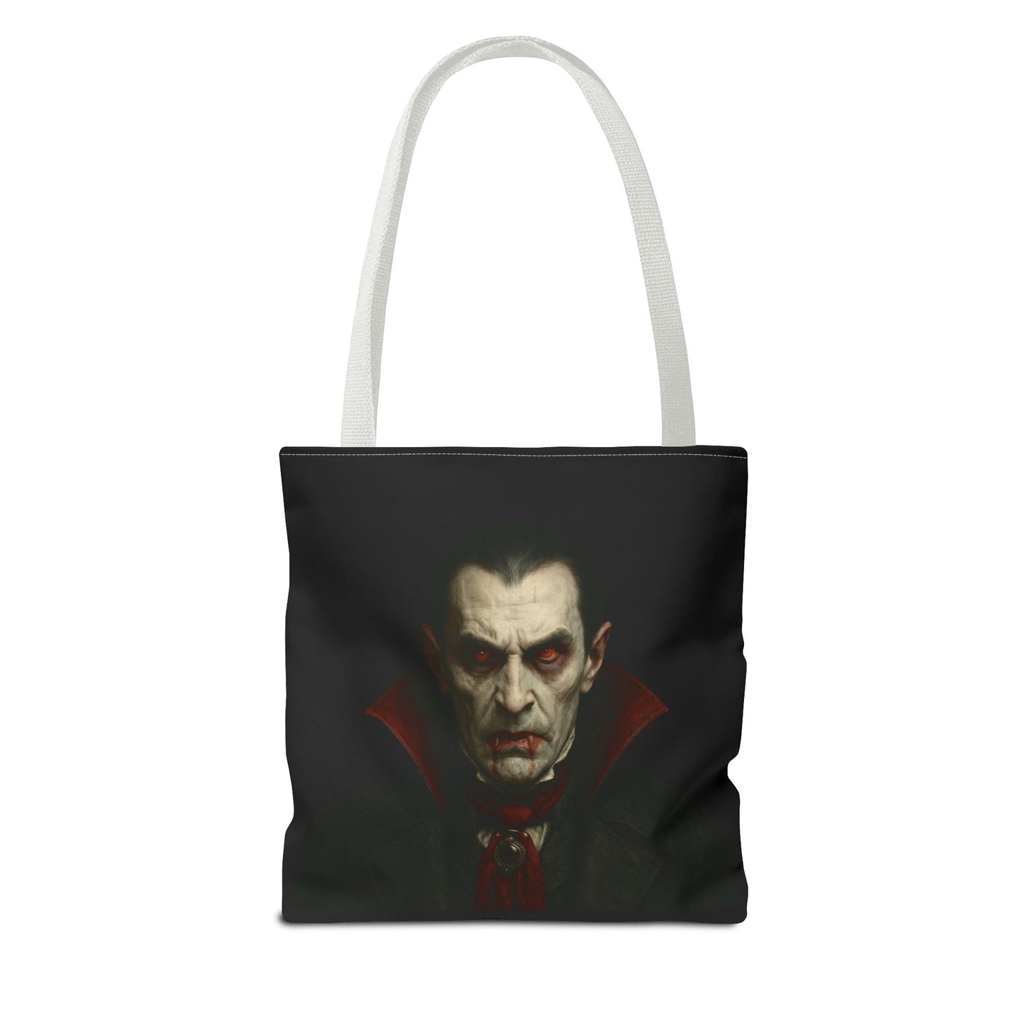 Black vampire-themed tote bag with spooky Gothic design, perfect for Halloween accessories and gothic fashion.