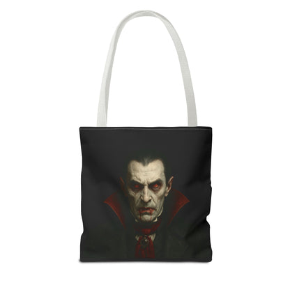 Black vampire-themed tote bag with spooky Gothic design, perfect for Halloween accessories and gothic fashion.