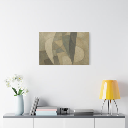 Abstract neutral geometric shapes printed on matte canvas, featuring modern design and neutral tones on a Printify canvas.