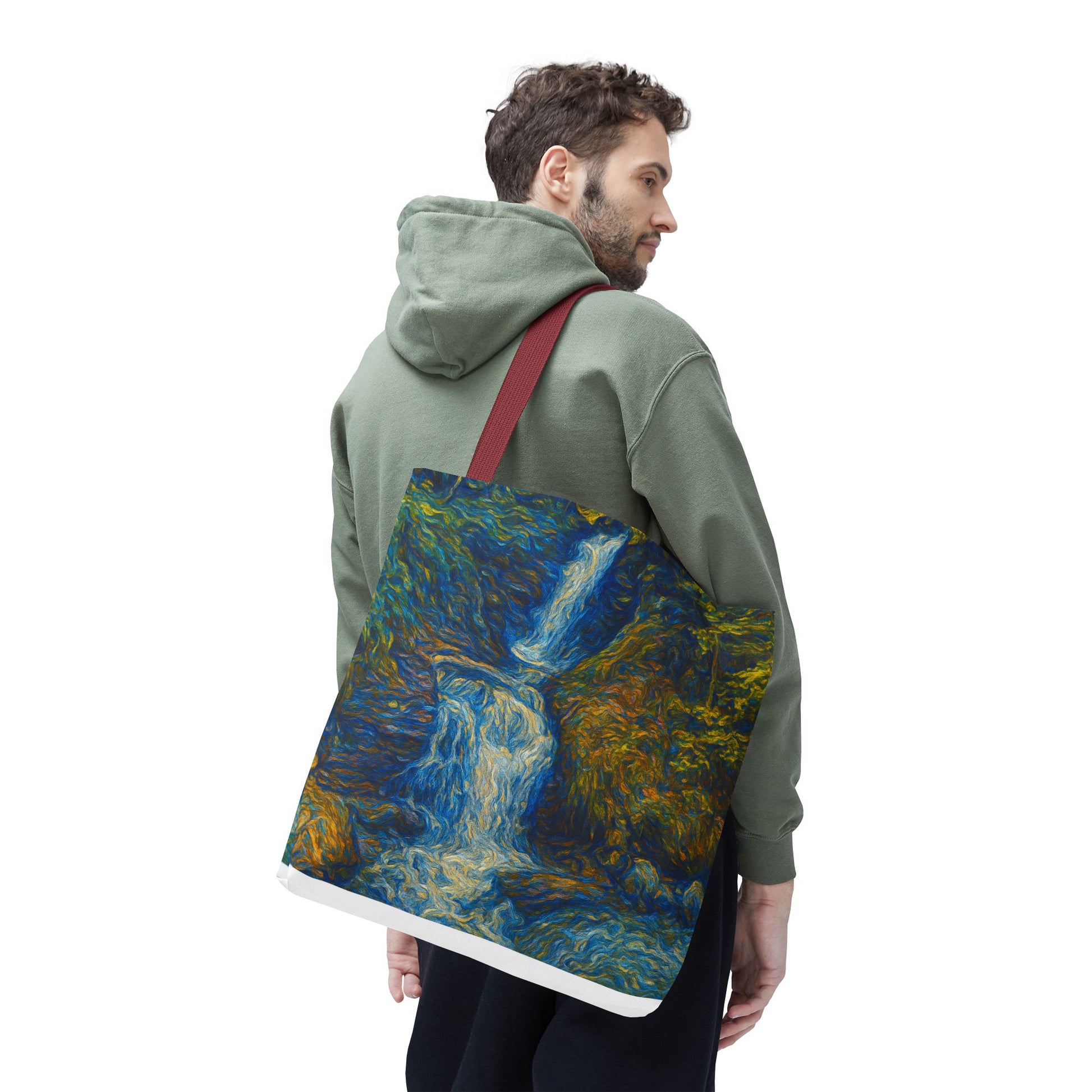 Nature-Inspired Tote Bag, Artistic Eco-Friendly Shopper, Waterfall Design, Reusable Market Bag, Gift for Nature Lovers - TRV
