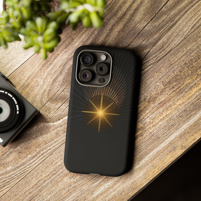 Tough Cases - Radiant Star Phone Case, Protective Black Shockproof Cover with Golden Light Design