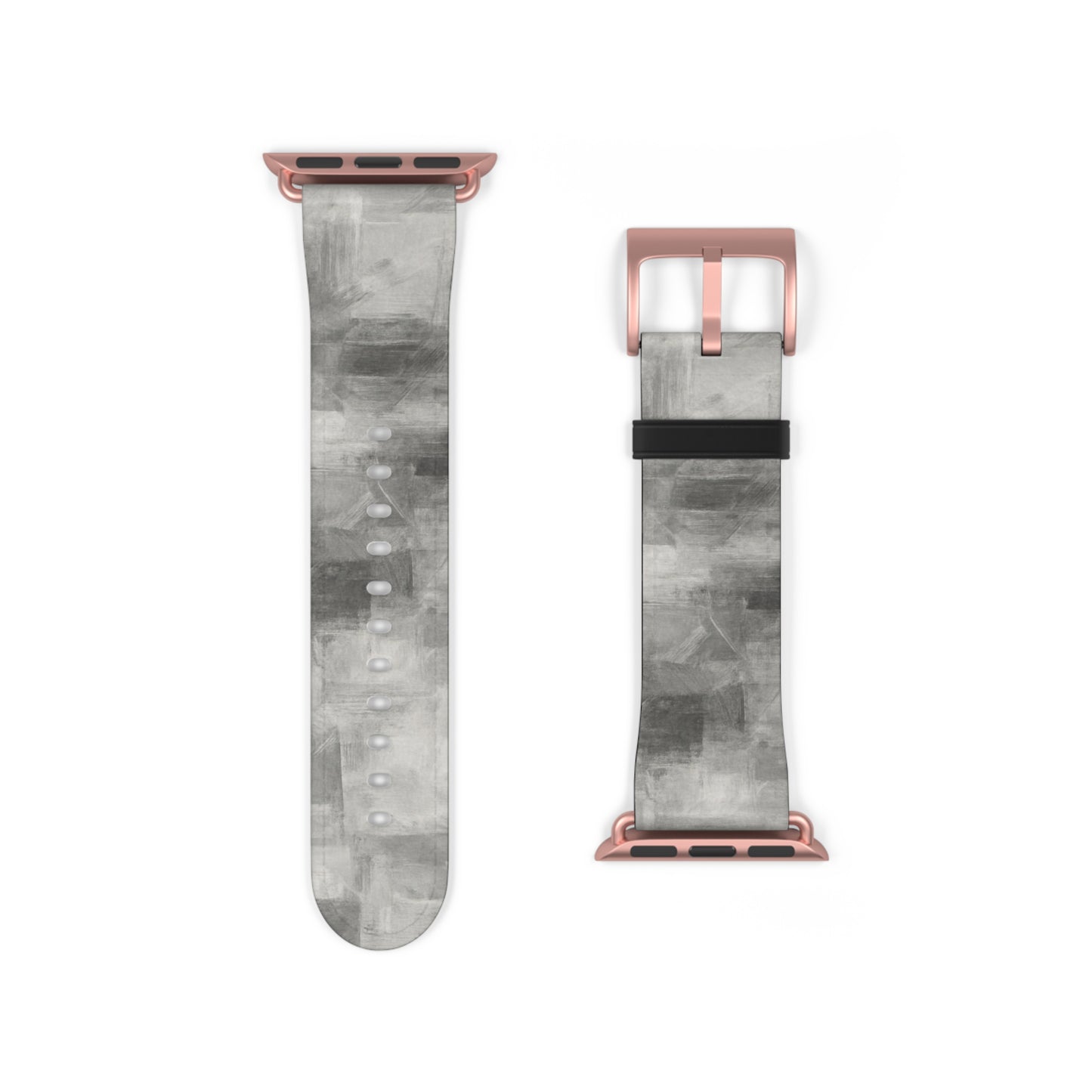 Gray watercolor camouflage Apple Watch band with neutral abstract design, made by Printify, as shown on the watch strap in the image.