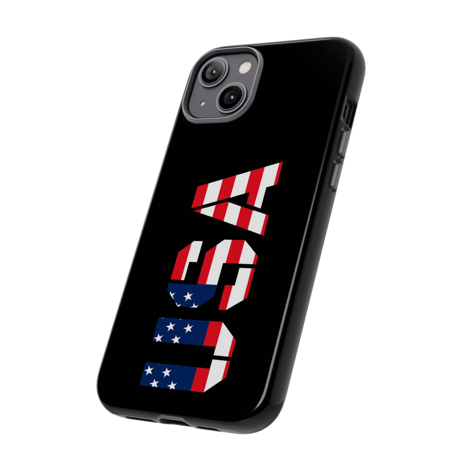 USA patriotic American flag tough phone case by Printify, featuring bold red, white, and blue flag design on durable protective cover.