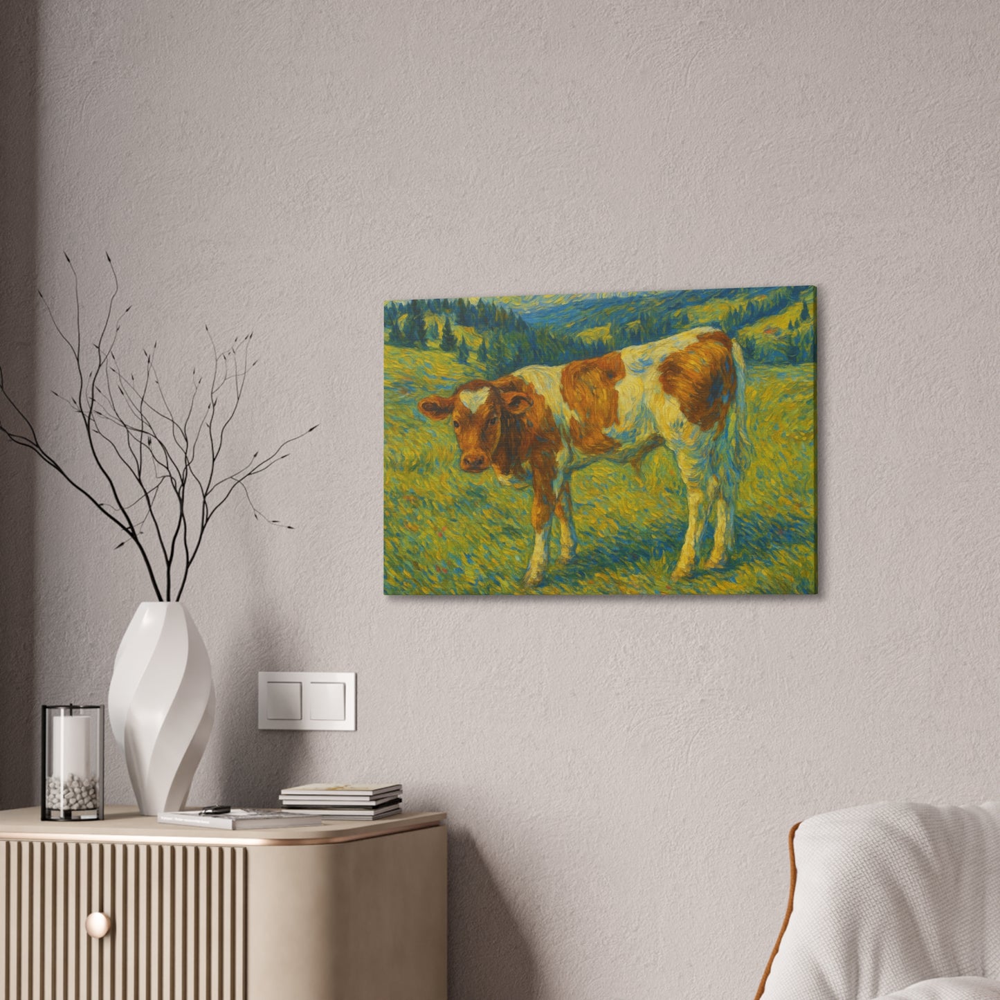 Cow Art Canvas Print, Rustic Farmhouse Decor, Animal Lover Gift, Country Wall Art, Thoughtful Homewarming - TRV