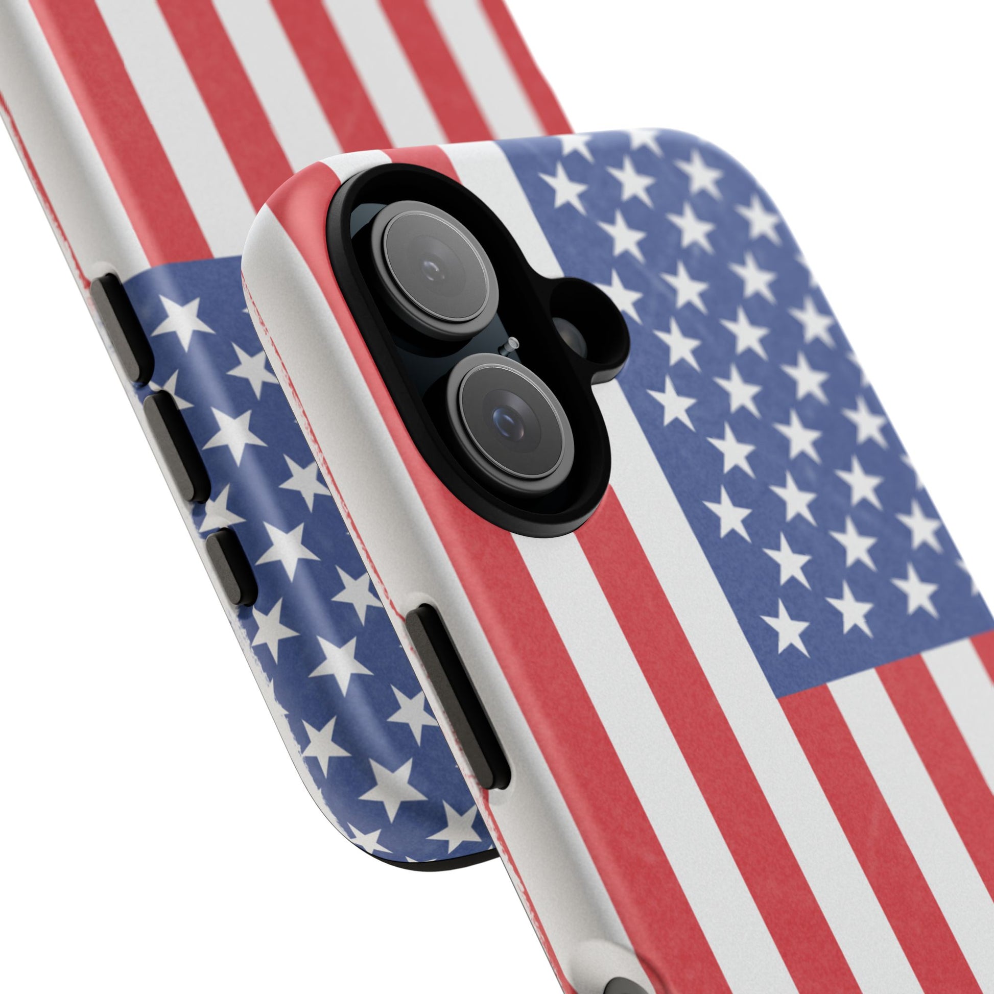 Durable American flag phone case for iPhone with patriotic design, made by Printify, showcasing a rugged protective cover.