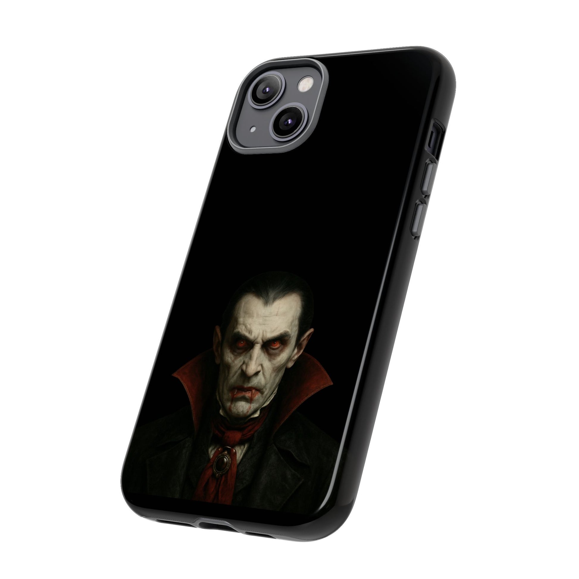 Gothic vampire portrait phone case for iPhone featuring Dracula horror design, made by Printify.