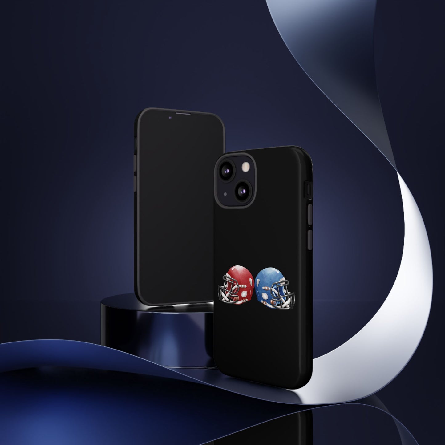 Red and blue football helmet-themed phone case for iPhone, protective Printify cover with sporty design.