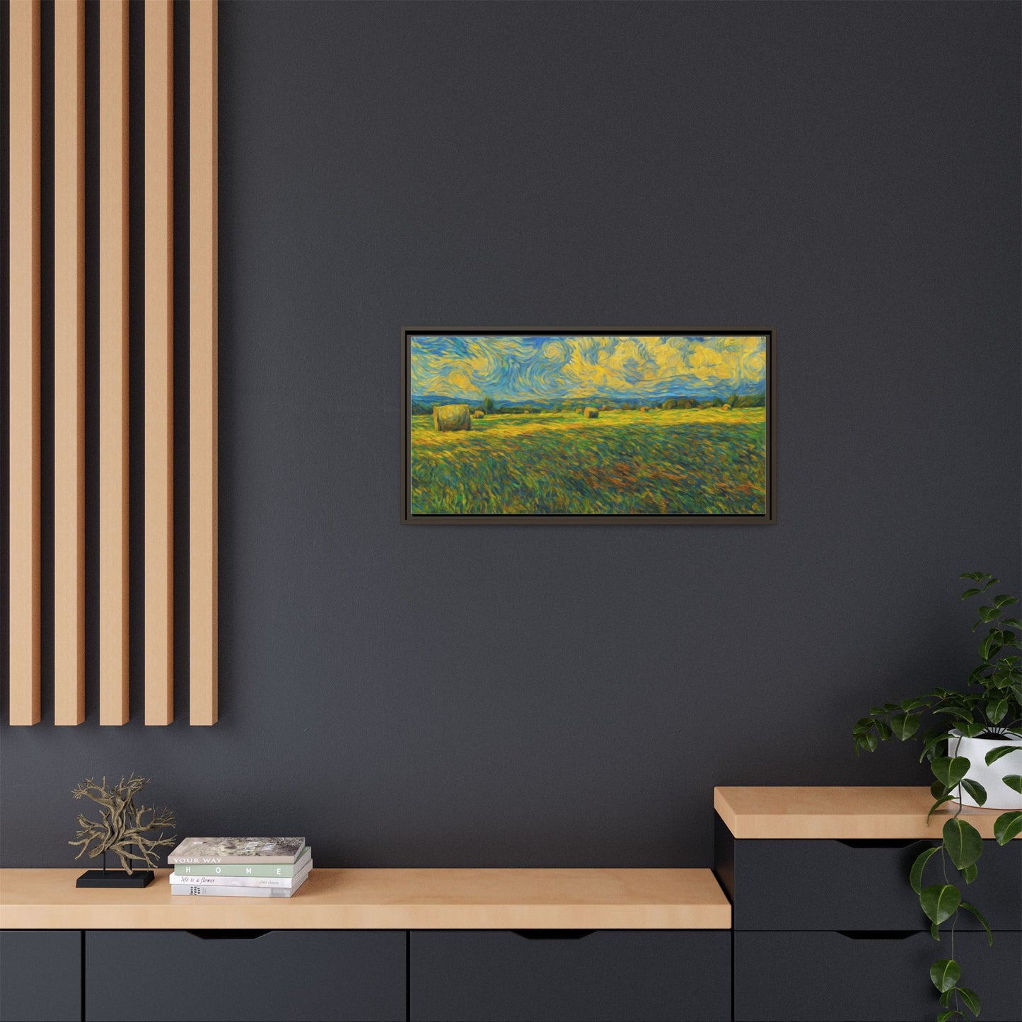 Framed multi-color landscape matte canvas print by Printify showcasing scenic nature artwork on textured canvas.