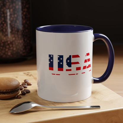 USA Flag Accent Coffee Mug — Patriotic 11/15oz Ceramic Coffee Cup