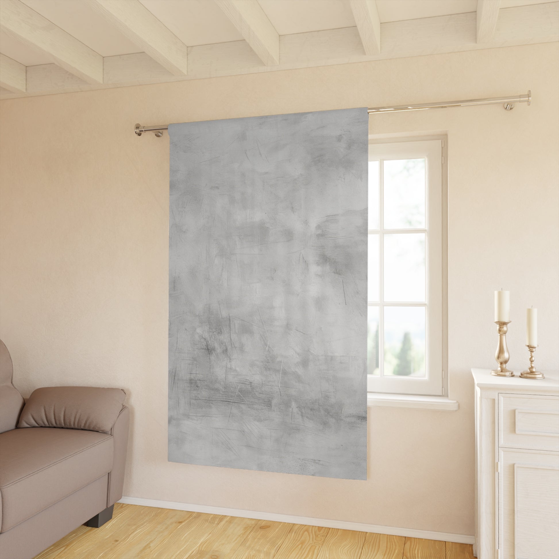 Gray abstract window curtains from Printify featuring modern decor design, suitable for home or birthday gift decoration.
