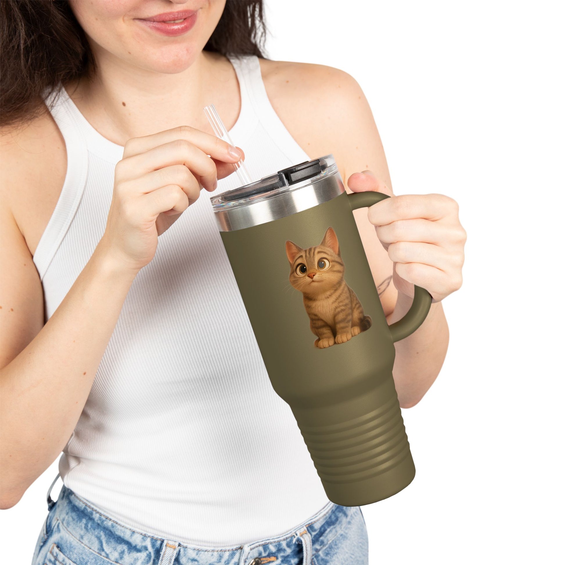 Cute Cat Insulated Travel Mug, Perfect for Pet Lovers, 40oz Coffee Cup, Travel Tumbler, Gift for Cat Lovers, Customizable Mug - TRV