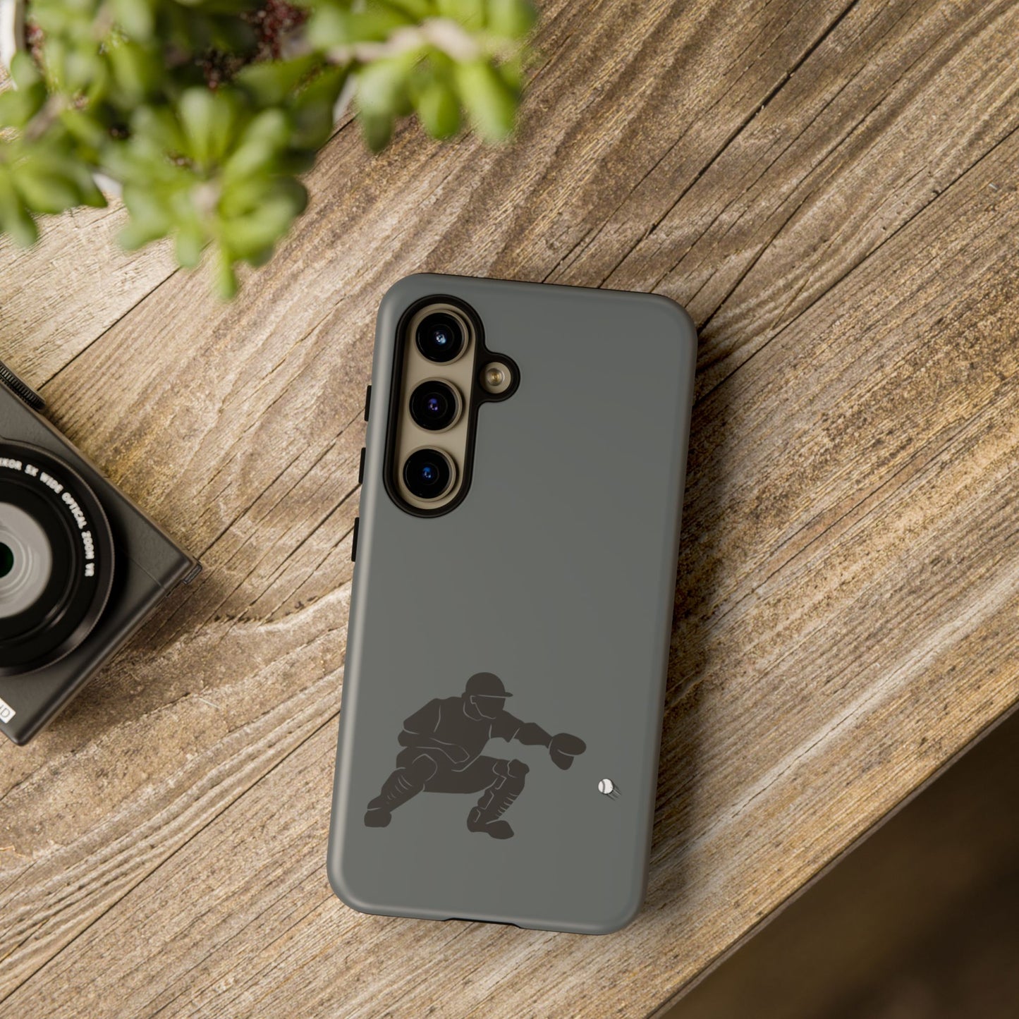 Printify baseball catcher phone case, tough protective cover with catcher glove and ball design for iPhone or Android.