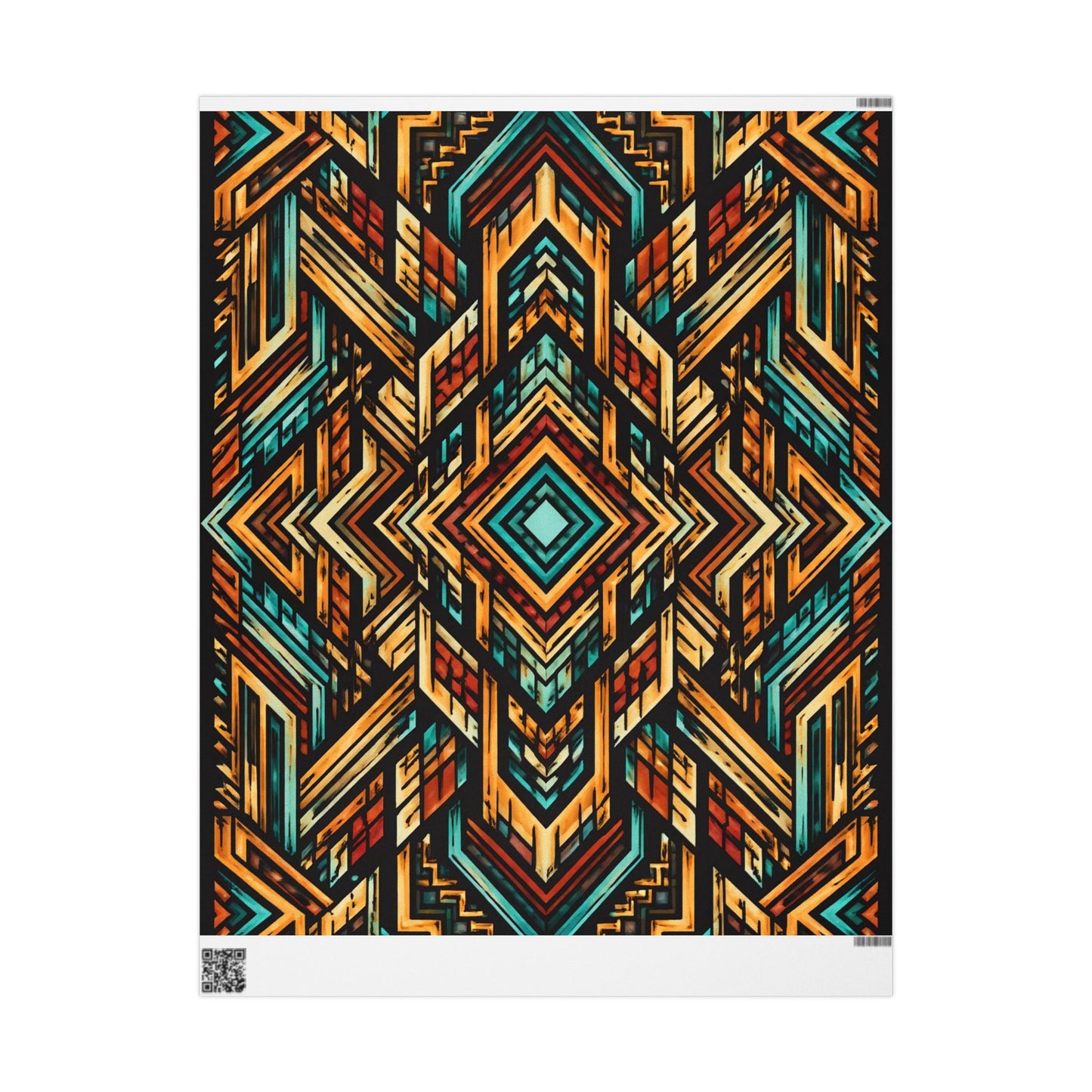 Geometric Boho Wrapping Paper Roll — Teal & Burnt Orange Tribal Pattern