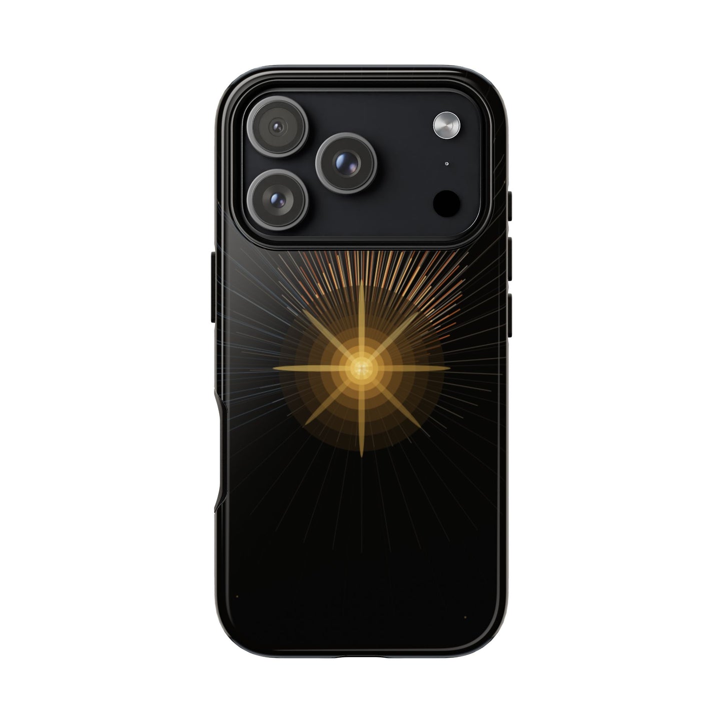 Tough Cases - Radiant Star Phone Case, Protective Black Shockproof Cover with Golden Light Design