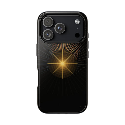 Tough Cases - Radiant Star Phone Case, Protective Black Shockproof Cover with Golden Light Design