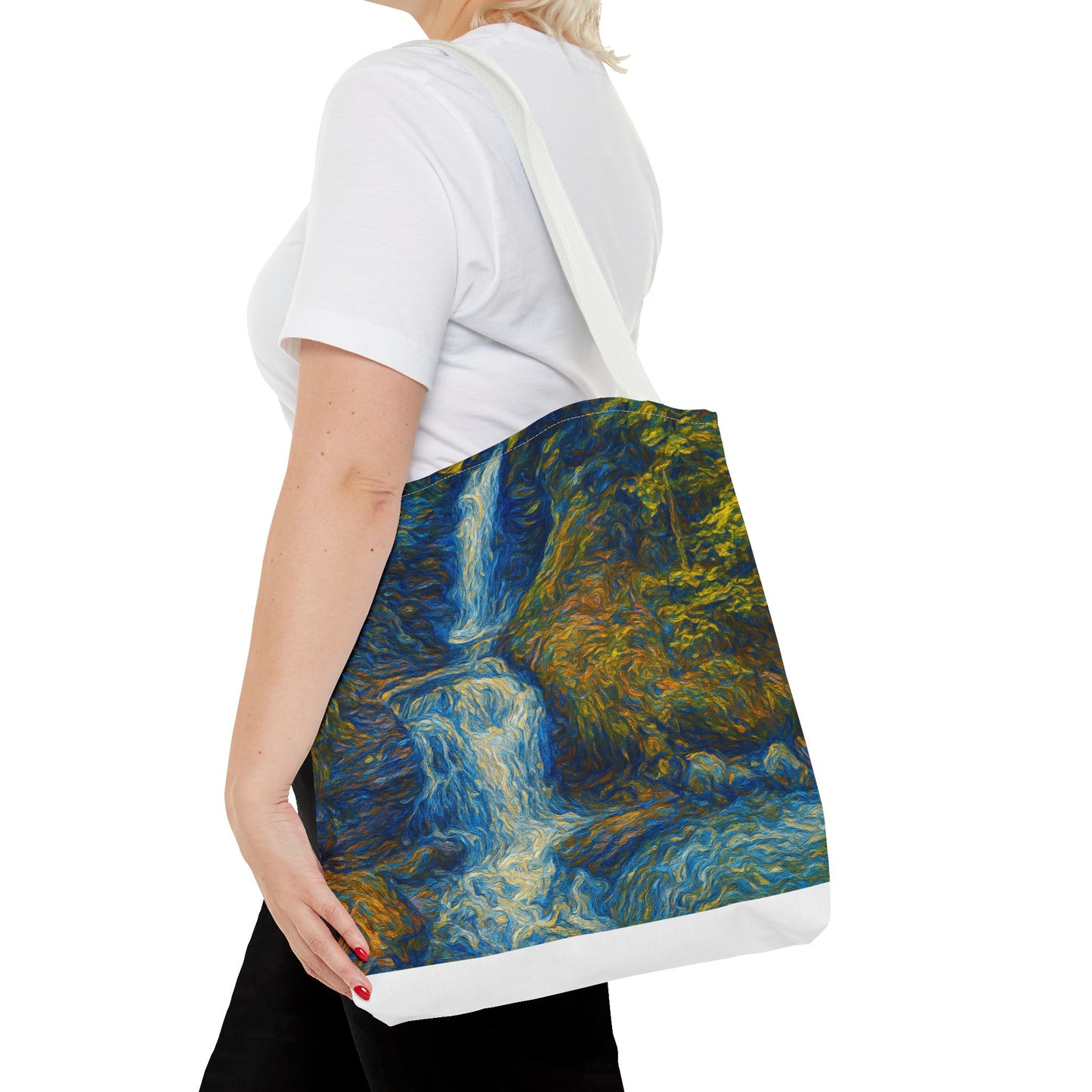 Nature-Inspired Tote Bag, Artistic Eco-Friendly Shopper, Waterfall Design, Reusable Market Bag, Gift for Nature Lovers - TRV