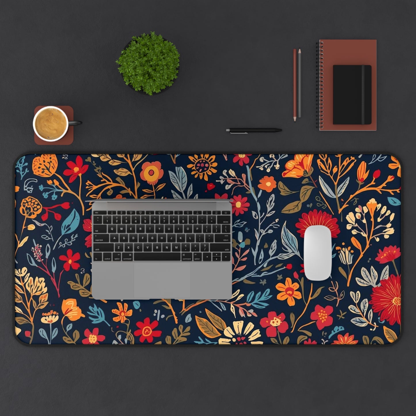 Autumn floral pattern desk mat with fall flowers design, Printify mouse pad for desk and computer use, vibrant fall-inspired artwork