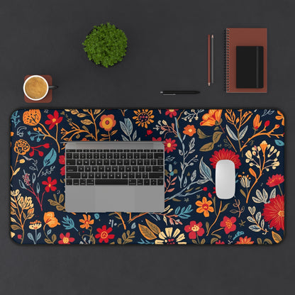 Autumn floral pattern desk mat with fall flowers design, Printify mouse pad for desk and computer use, vibrant fall-inspired artwork