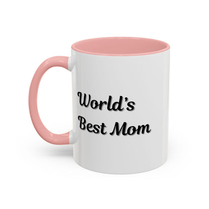 Black-Trim Ceramic Mug by Printify featuring "World's Best Mom" accent design, perfect for Mother's Day gift.