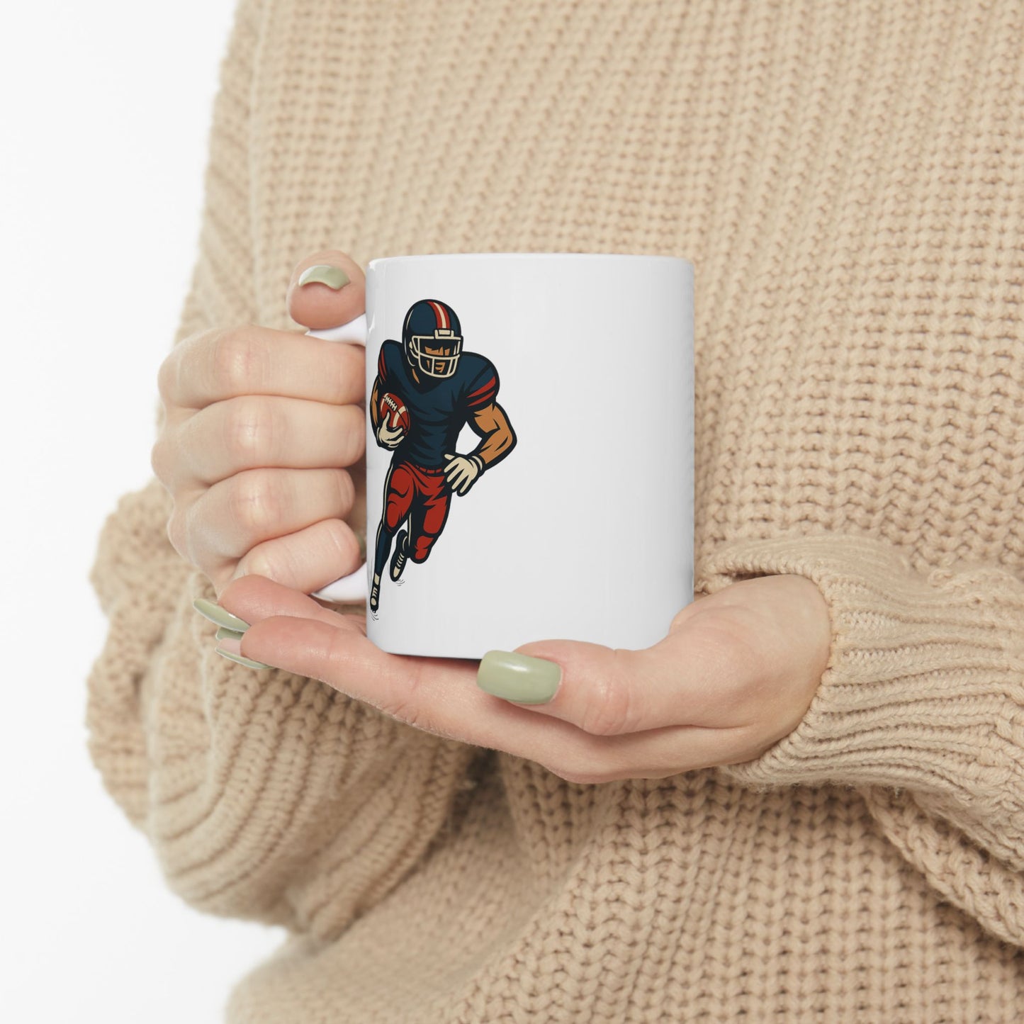 Football Player Ceramic Mug, Sports Fan Gift, Football Lover Coffee Cup, Game Day Drinkware, Quarterback Tea Mug, Touchdown Fan Decor,