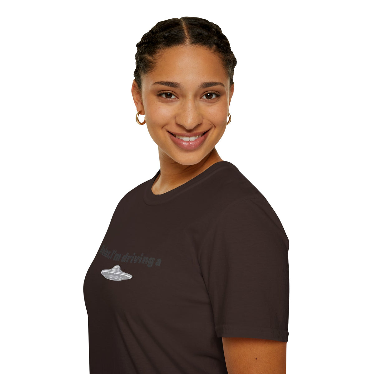 Black UFO T-Shirt by Printify featuring a funny alien graphic design, perfect for sci-fi fans and casual wear.