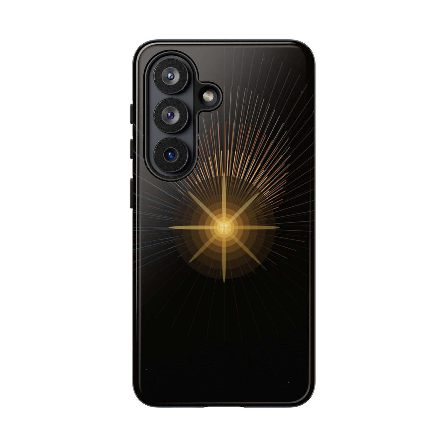 Tough Cases - Radiant Star Phone Case, Protective Black Shockproof Cover with Golden Light Design