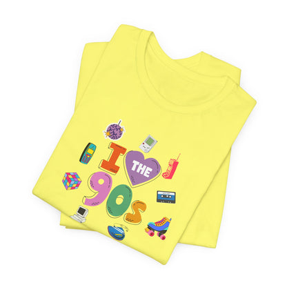 I  Love the 90's Short Sleeve Tee - Retro Graphic Tee, Vintage Style Shirt, Perfect for Casual Outings, 90s Nostalgia Apparel