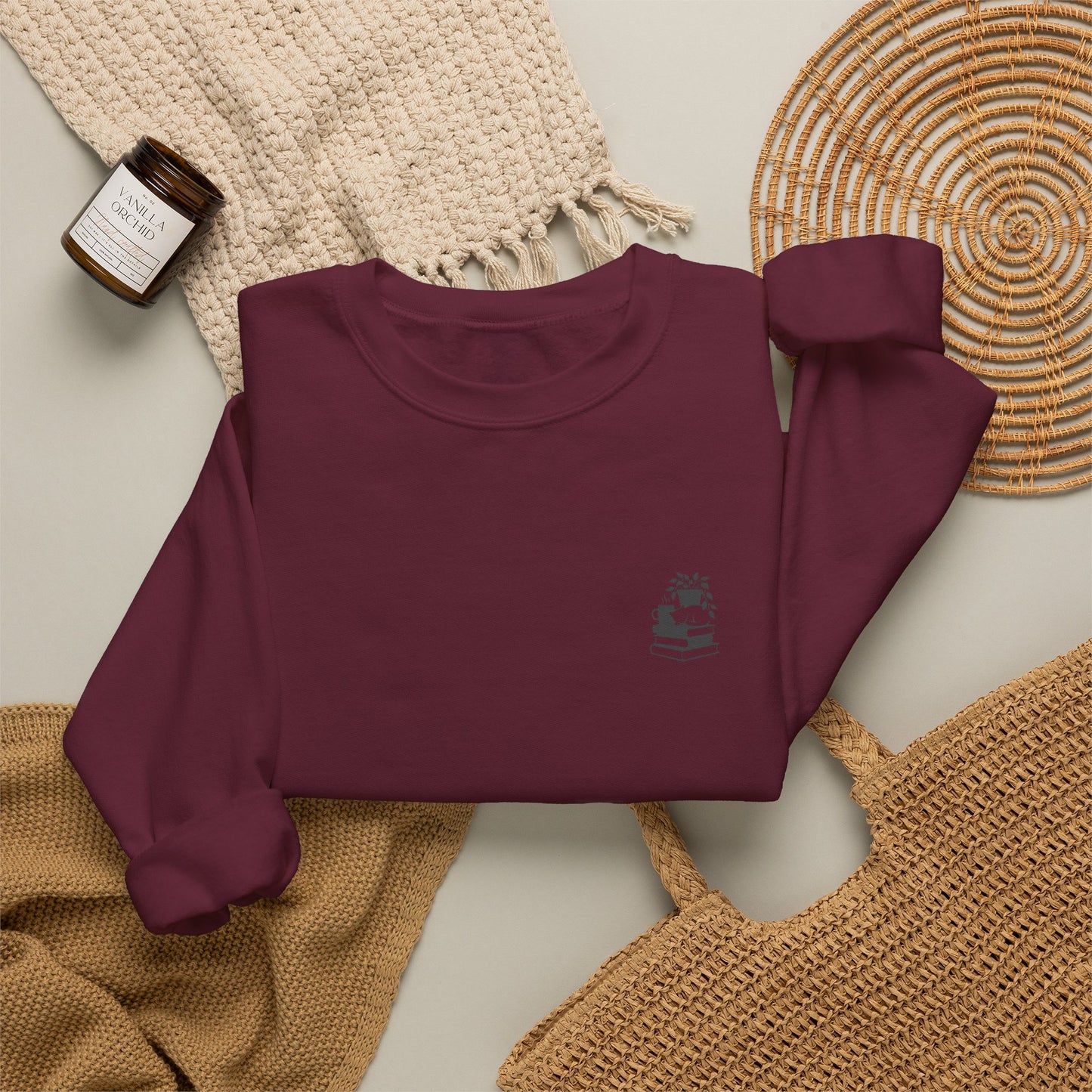 Stack of Books with Mug and Plant Sweatshirt | Cozy Reading Crewneck