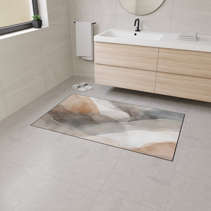 Neutral Watercolor Landscape Heavy Duty Floor Mat | Abstract Earth Tones Rug