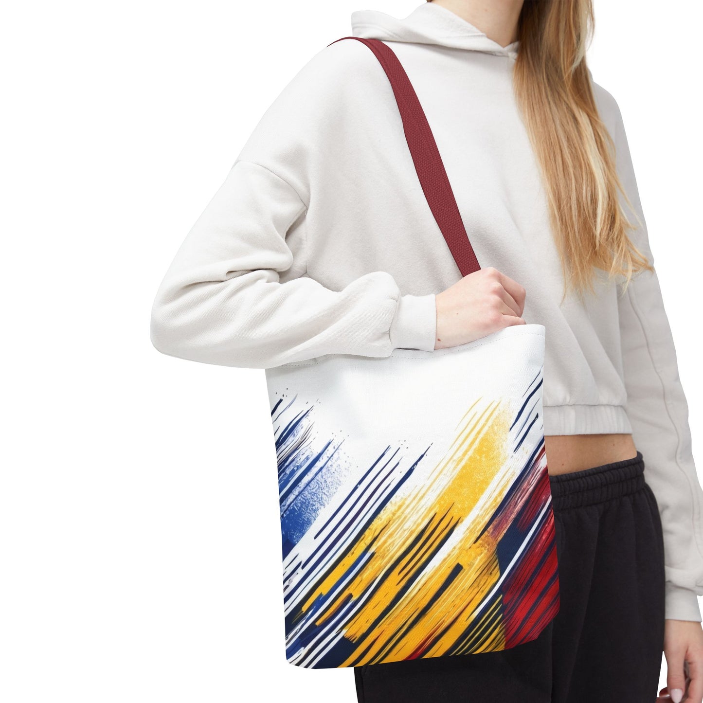 Abstract Brushstroke Tote Bag - Bold Red, Yellow & Blue All-Over Print