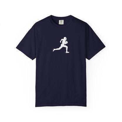 Sporty Unisex Garment-Dyed T-Shirt with Football Player Graphic, Activewear, Casual Wear, Gift for Runners, Fitness Apparel, Everyday Style