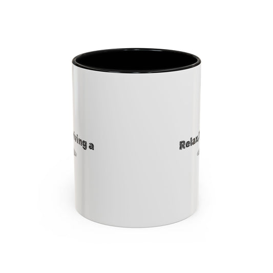 Ceramic coffee mug with “Relax, I’m Driving” UFO accent design, available in 11 or 15 oz from Printify.