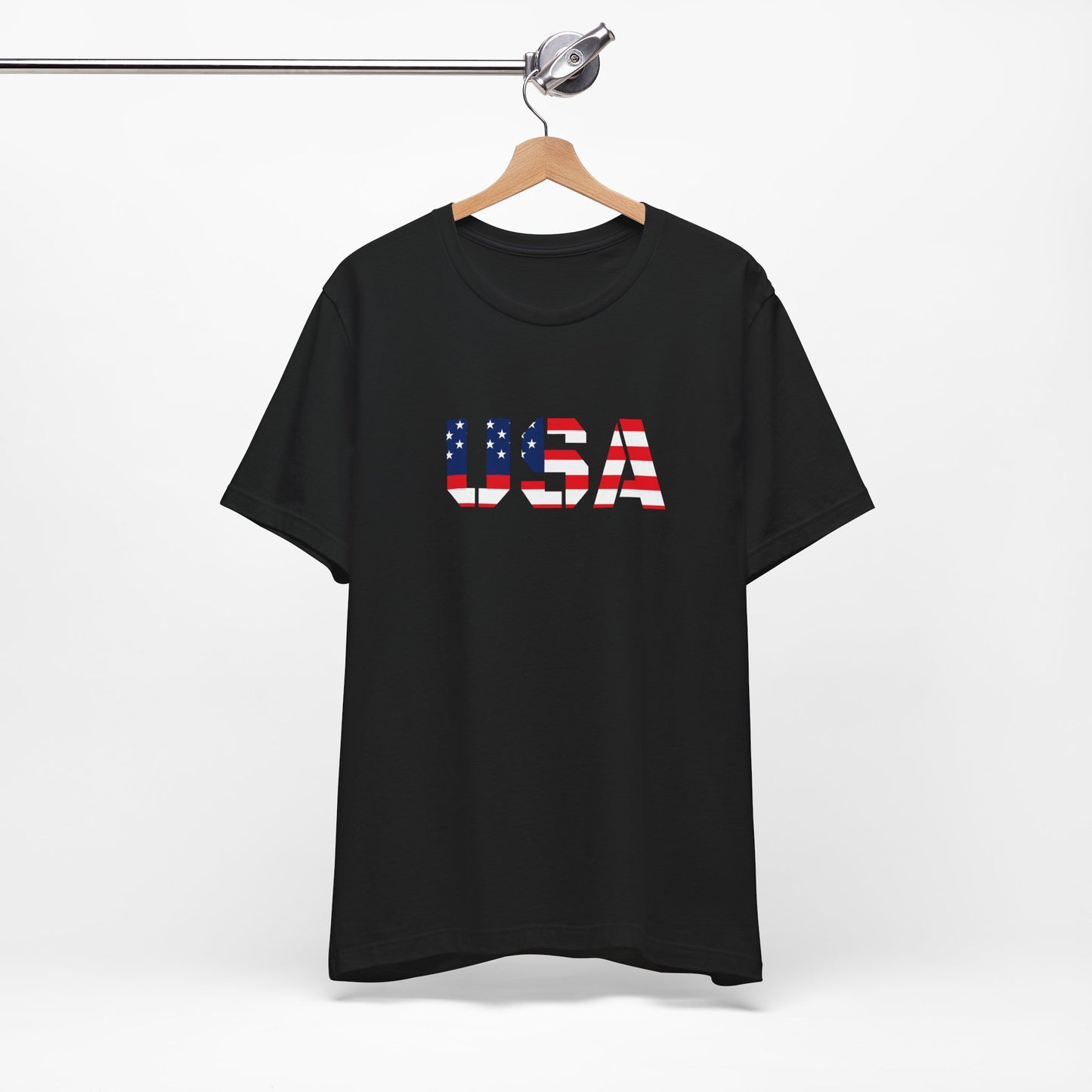 USA Flag Text Tee — Patriotic Fourth of July T-Shirt